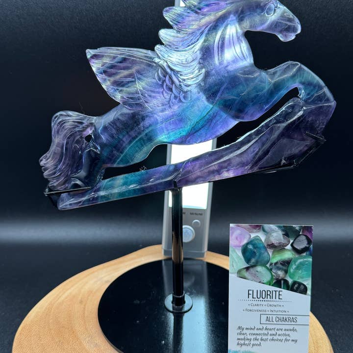 The 7 Directions - Wholesale Spiritual Stone/Crystal - Exquisite Rainbow fluorite Flying horse Pegasus H208