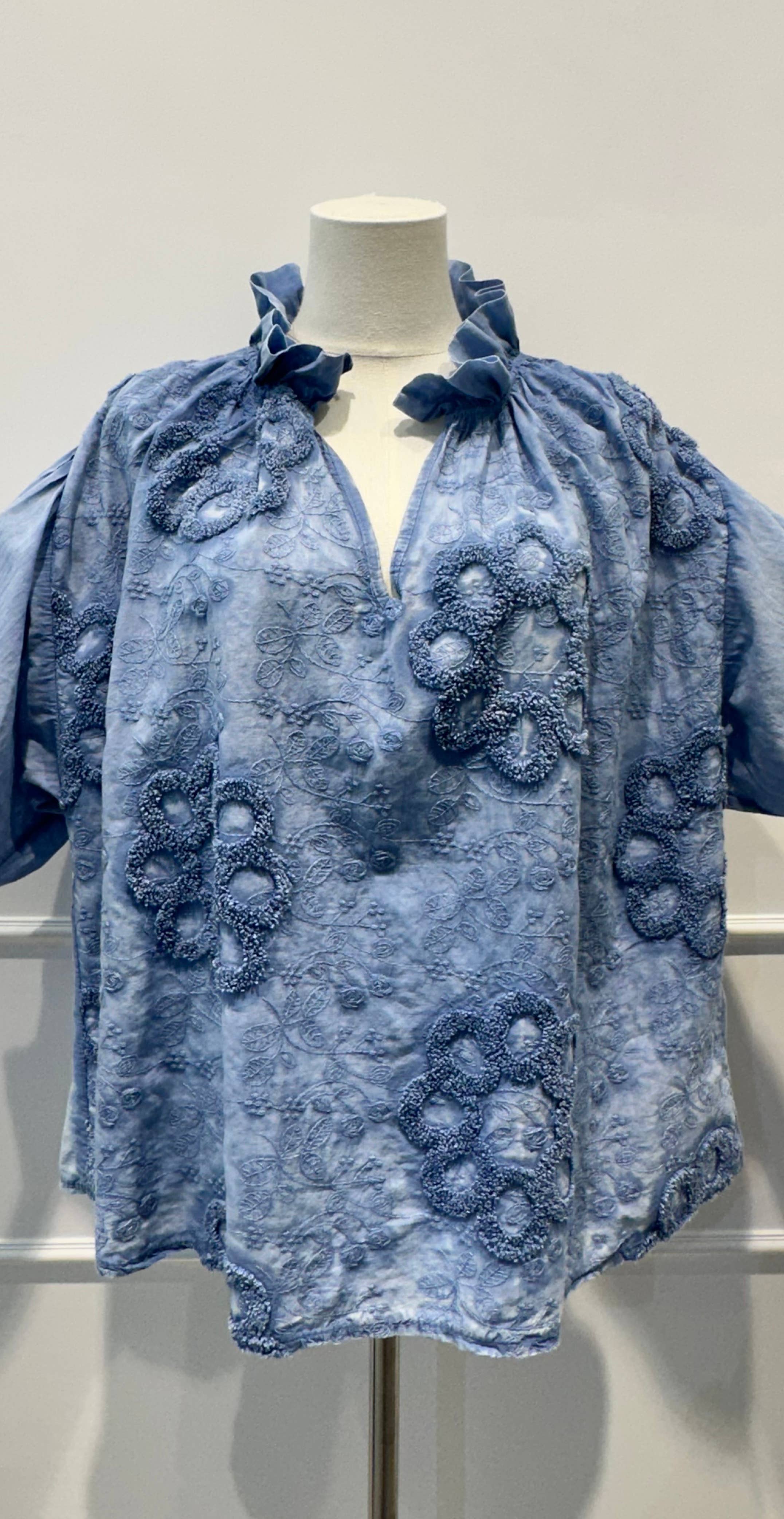 AMARIA - Wholesale Blouse - Women's - 9852 - Embroidered Blouse with Puff Sleeves and Raised Embroidery0