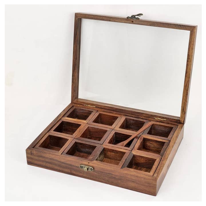 Keeraft - Wholesale Spice Rack - Antique Wooden Spice Box Glass Lid Home Decor7