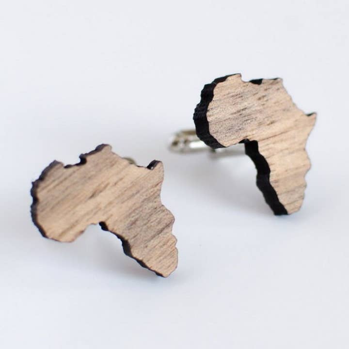 Africa Shape Wood Cufflinks, Natural walnut wood cuff links for wholesale by Izywood