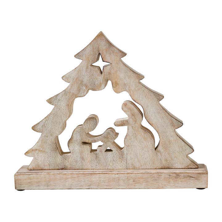 VHC Brands - Wholesale Decorative Tabletop Object - Manger Nativity Scene Wooden Figurine 11x9x22