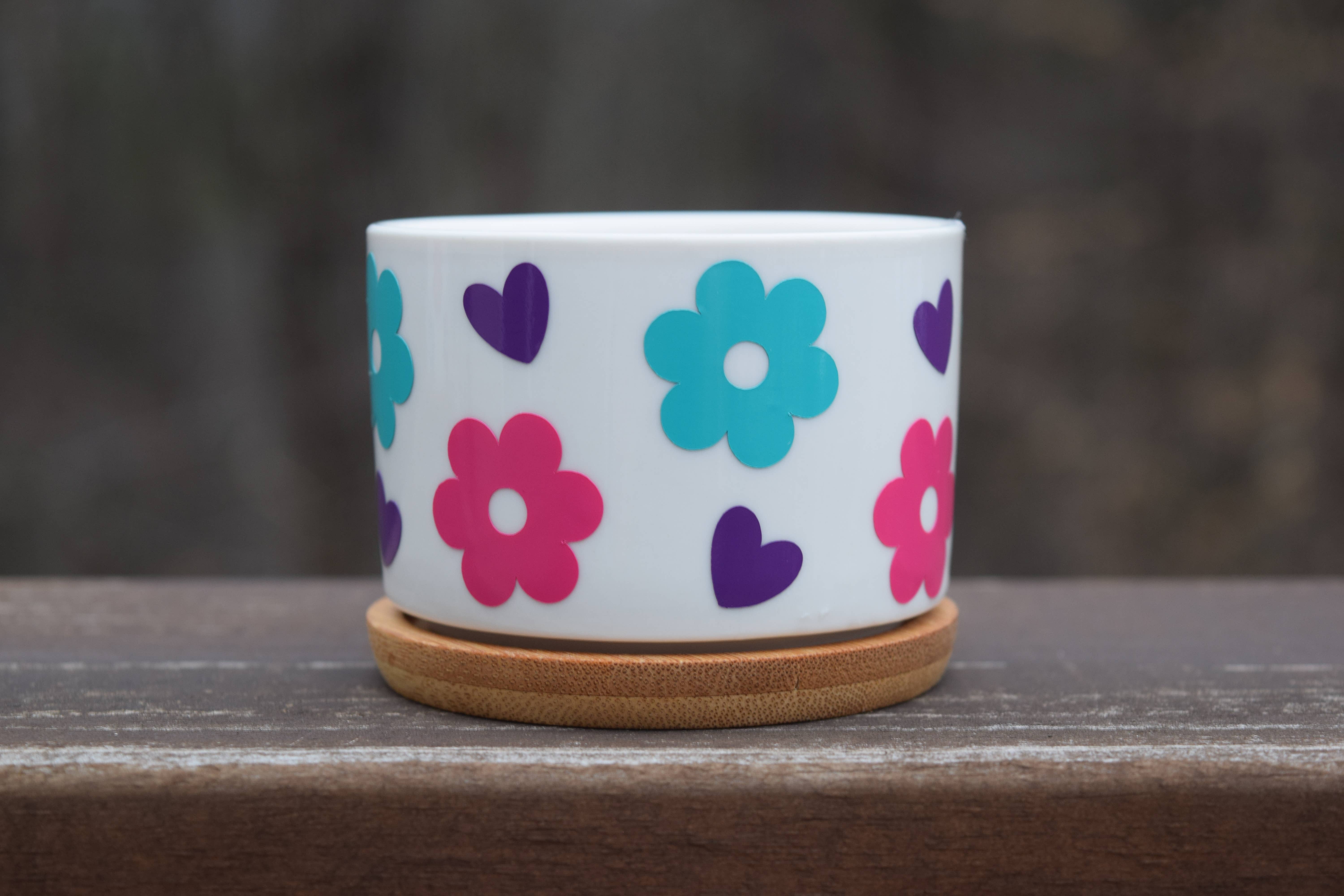 Vulpine Vinyls - Vendita all'ingrosso Vasi per piante - Vaso succulento retrò Flowers - Boho Flowers and Hearts5