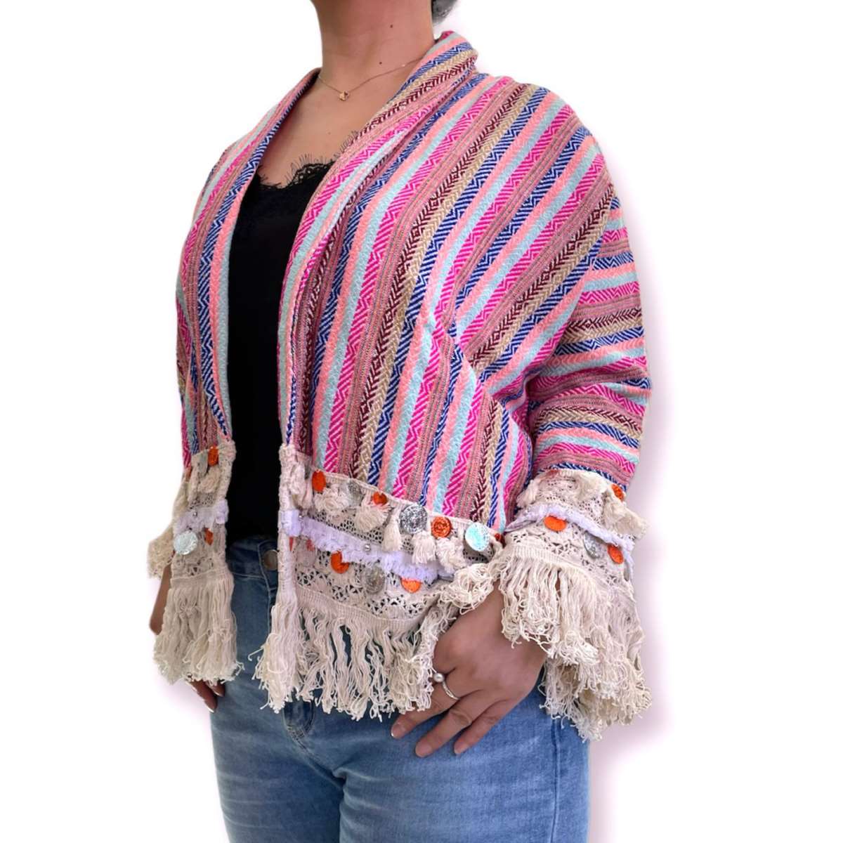 Flerfarvet sortiment Boho Chic bomuldsjakke til kvinder - afslappet stil for engroshandel på Faire4