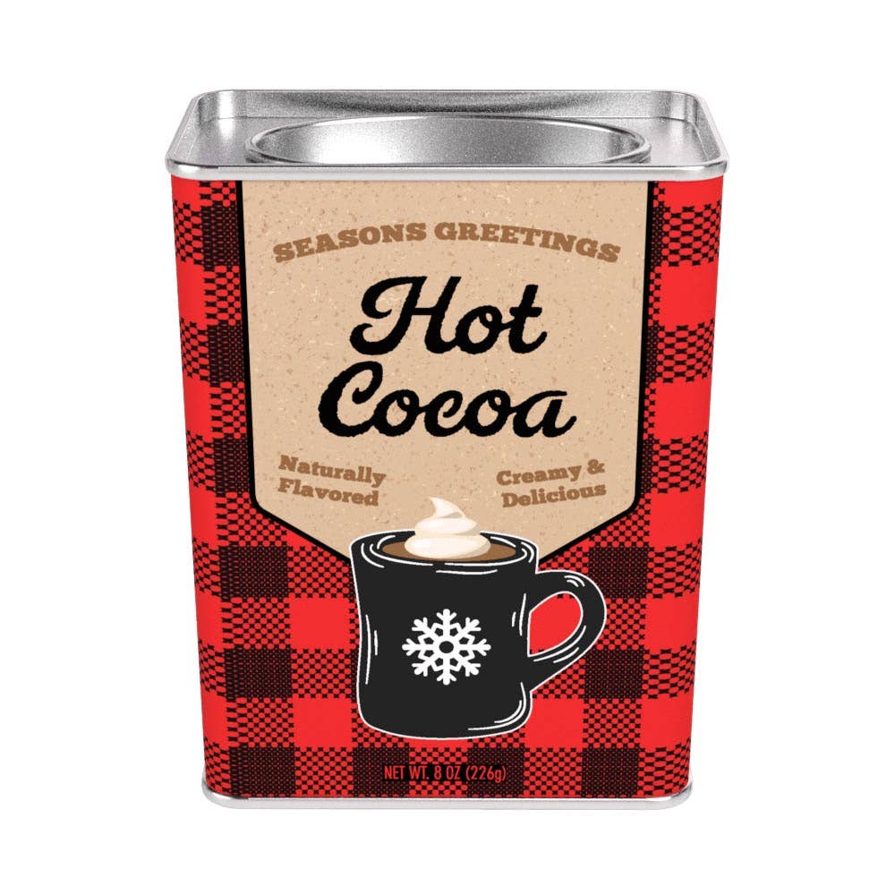 McSteven's - Vente Préparations/kits pour chocolat chaud - Chocolat chaud en boîte (8 oz) à carreaux rouges "Joyeuses Fêtes"