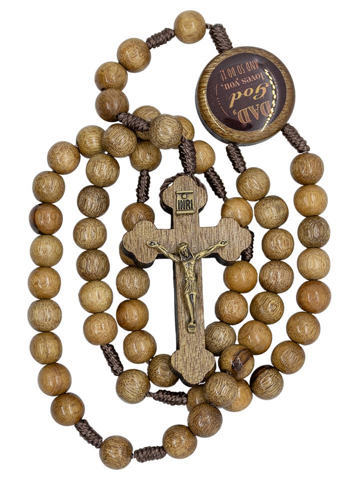 Brazilian Walnut Rosary Beads with St. Joseph Centerpiece for wholesale by Village Gift Importers