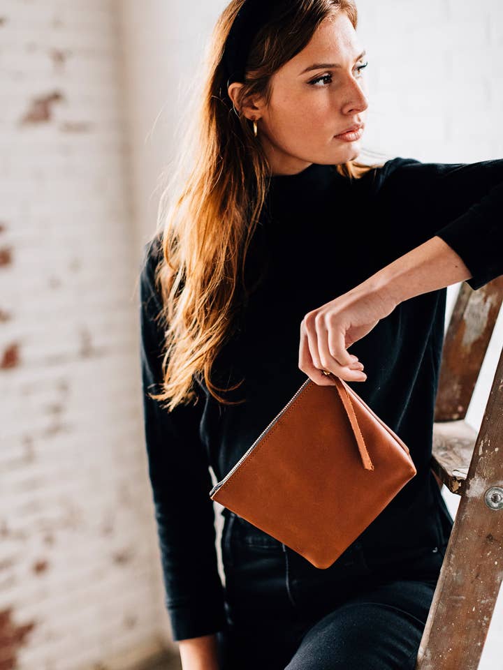 Small Makeup Bag-Caramel for wholesale by LIZ RIDEN