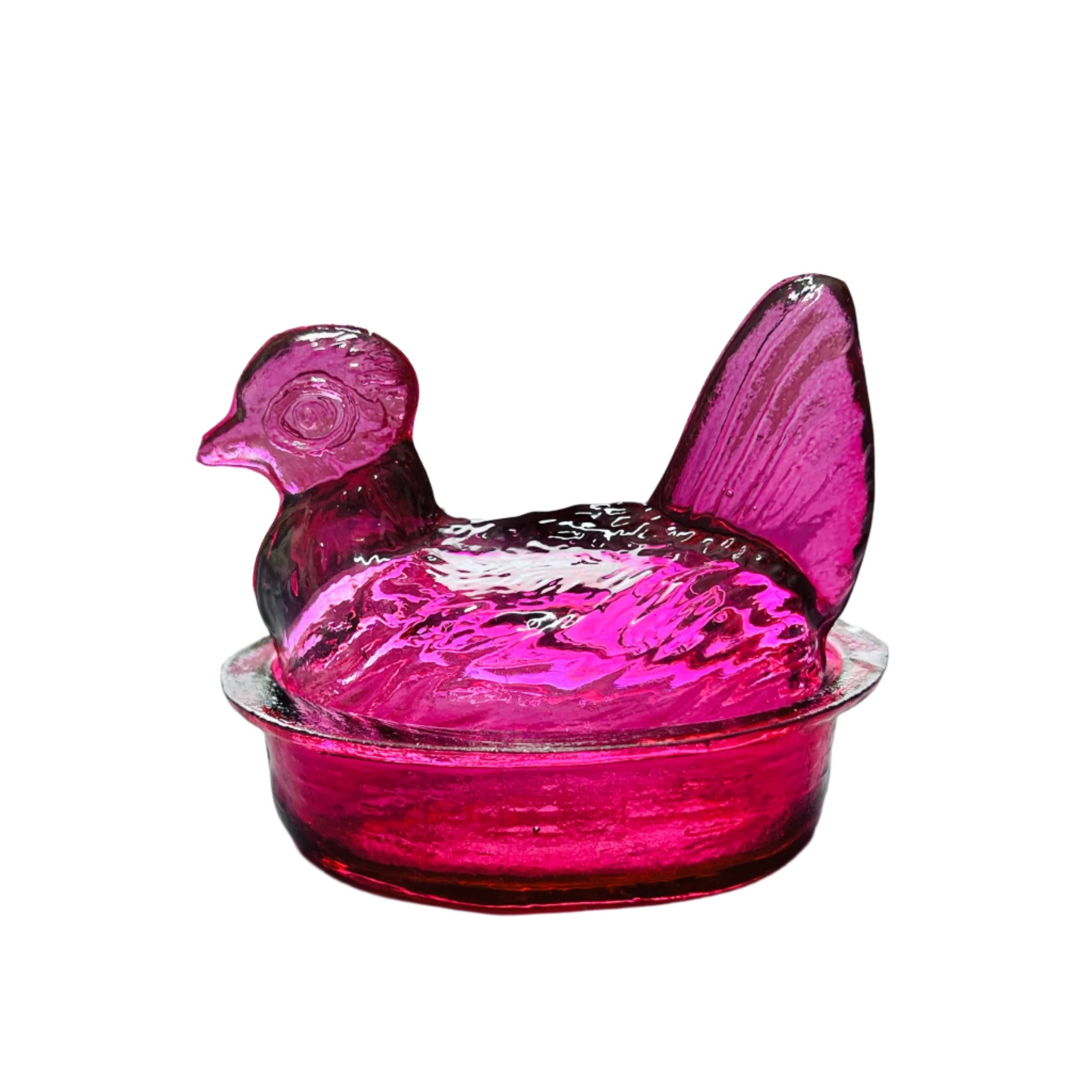 Kitchen One - Wholesale Decorative Plate/Dish/Bowl - Nesting Hen Bowl - MAGENTA | Hand Blown Glass