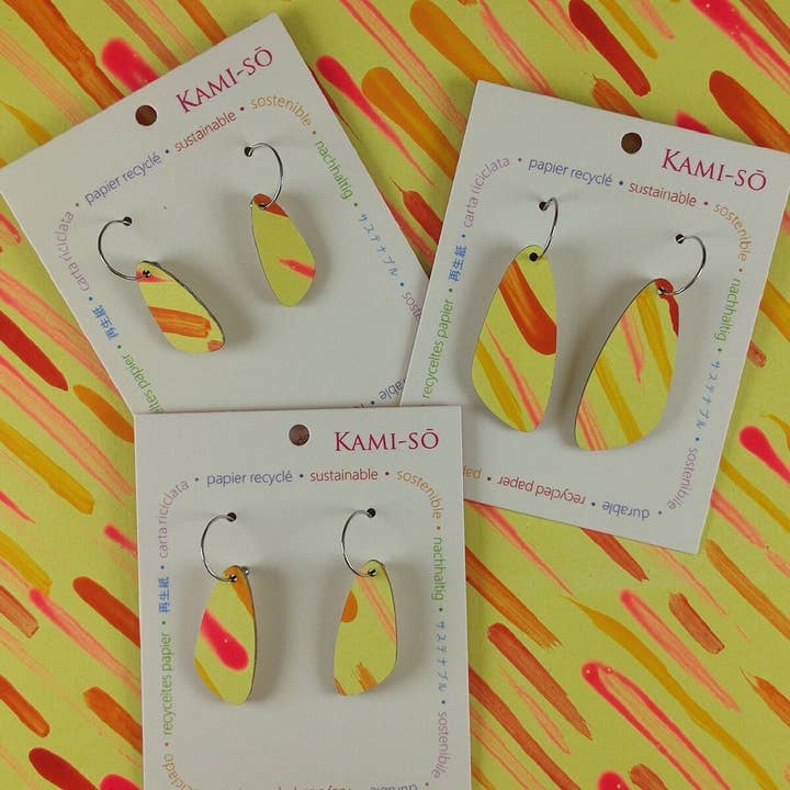 Brincos Ovais de Papel Reciclado - Amarelo & Laranja por atacado de Kami-so