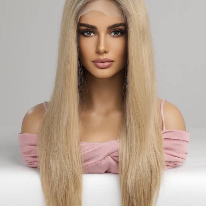 Blonde 13*2" Lace Front Wigs Synthetic Long Straight 24'' 150% Density for wholesale on Faire1