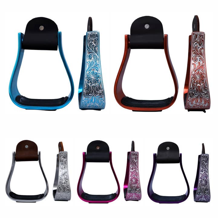 HILASON - Wholesale Horseback Riding Gear - 3" Neck Western Aluminium Horse Stirrups Floral Engraved