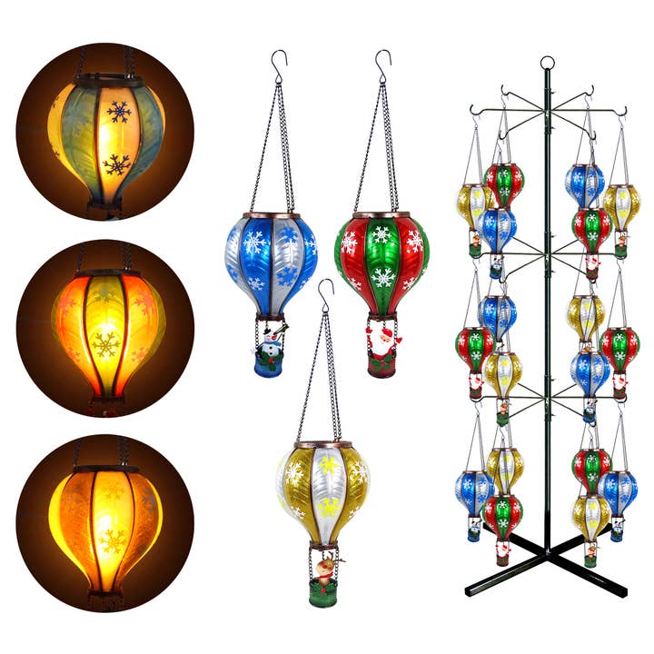 Solar Snowflake Hot Air Balloon Hanging Decor with Stand for wholesale by Alpine Corporation