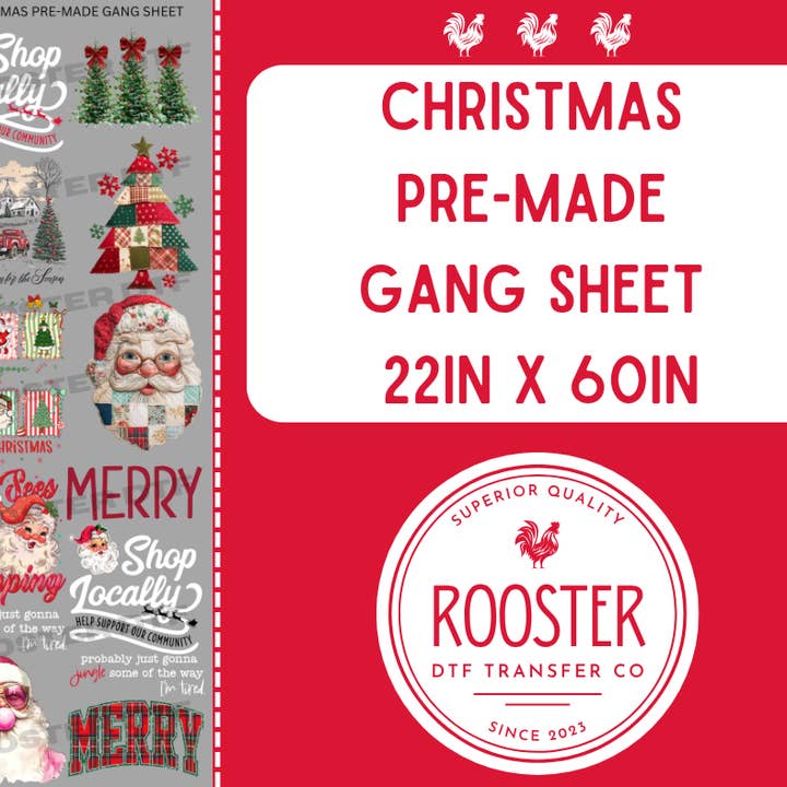 DTF TRANSFER ONLY - CHRISTMAS PRE-MADE GANG SHEET (22x60in) for wholesale by Rooster DTF Transfer Co
