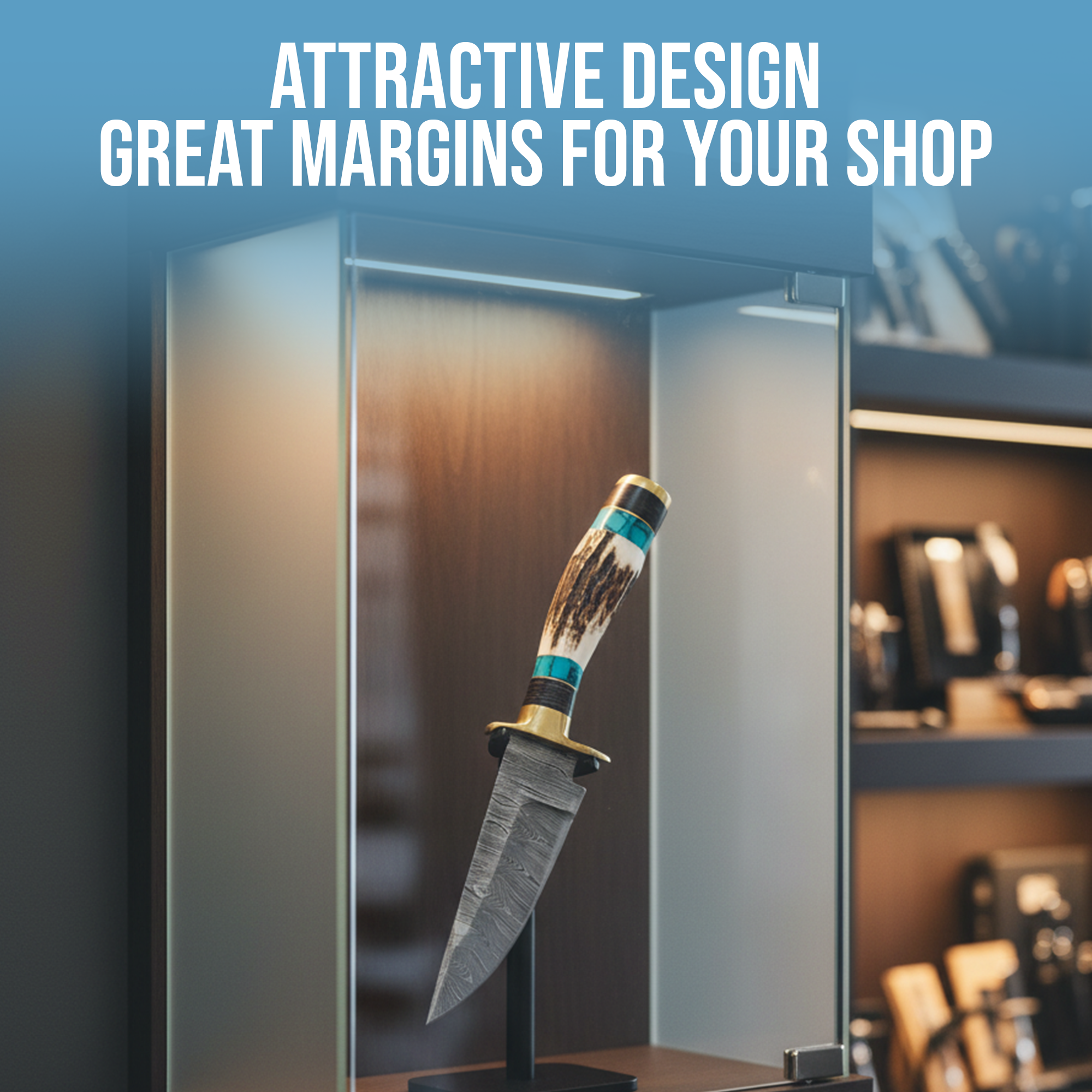 FH KNIVES - Wholesale Pocket Knife/Holder - 8' Damascus knife with leather sheath, Horn handle  3