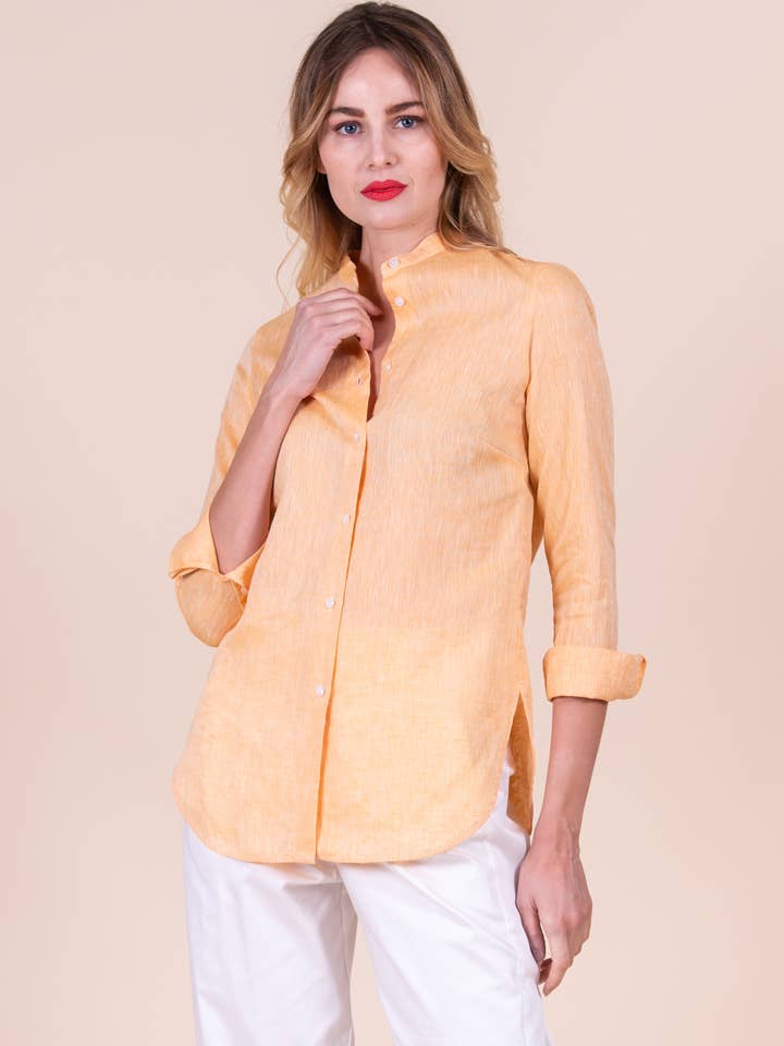 Plain pure linen blouse for wholesale by CV CRISTINA VALENTINI
