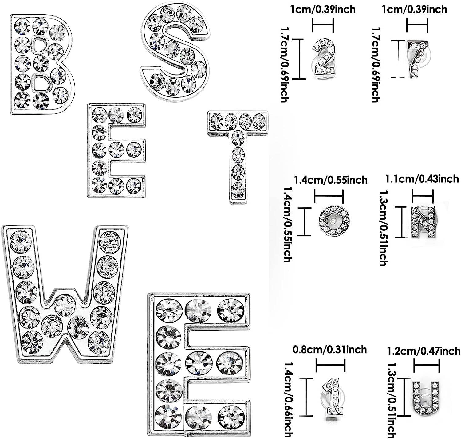 SugarQuoteMeNot LLC - Vente Accessoire pour chaussures - Charms Crocs Lettres Alphabet en Strass Argentés - Lot de 213