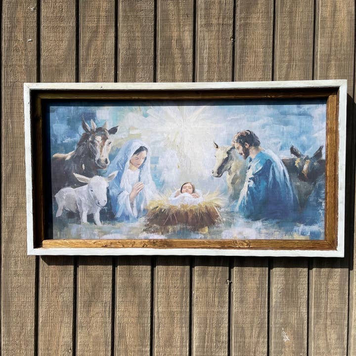 Joy to the World Canvas Nativity framed print for wholesale by LAND OF COTTON