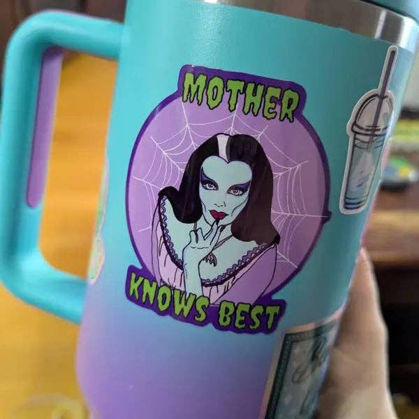 Haunted Fembot - Wholesale Sticker - “Mother Knows Best” Lily Munster Water Bottle Sticker1