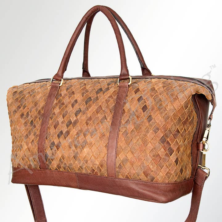 LC-ADBGI134A Woven Leather Duffel Bag - Western Weekender Travel Bag with Shoulder Strap for wholesale by LS Western