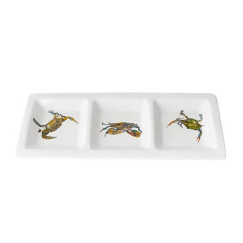 Assiette tridish Blue Crab Trifecta 15 x 6 pour la vente par Kim Rody Creations LLC