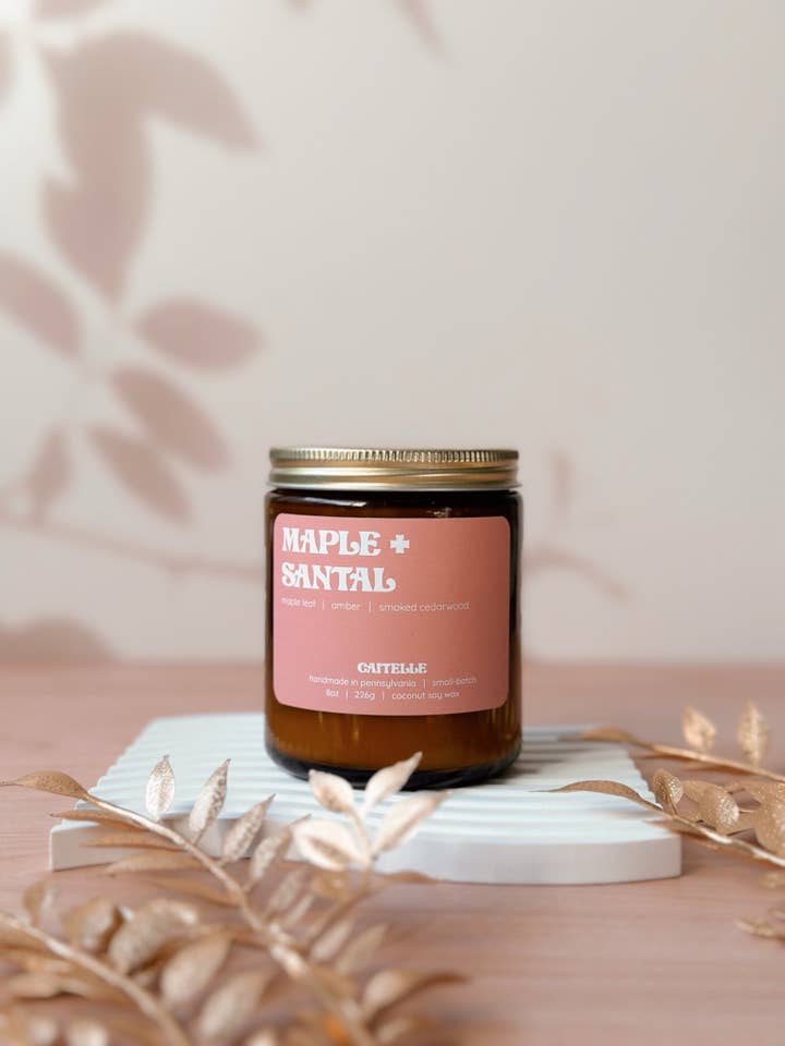 Maple Santal Coconut Soy Wax Candle for wholesale by Caitelle
