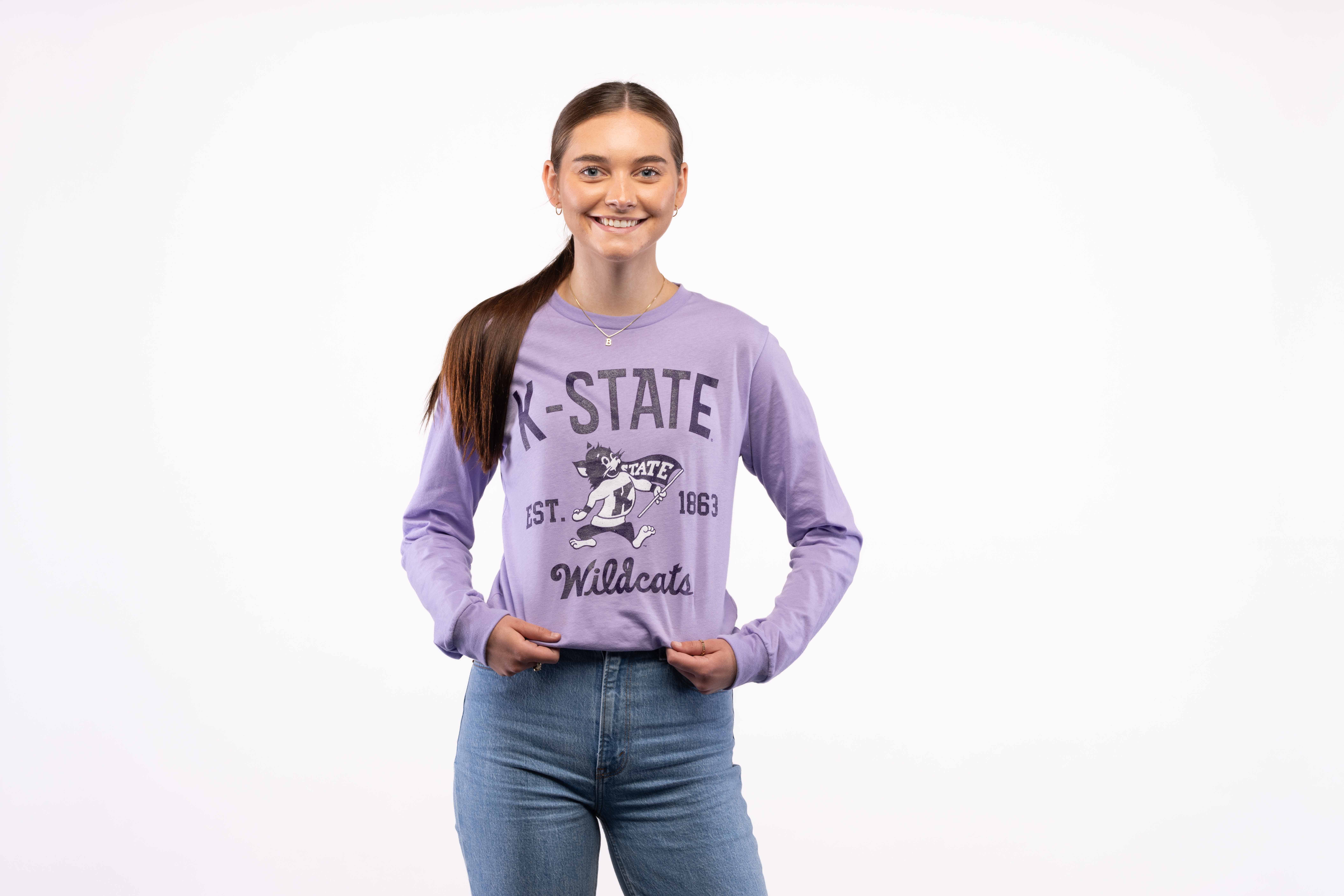 The Collective Apparel Brand – Engroshandel Grafisk Sweatshirt - Dame – Kansas State - Retro Willie Langærmet1