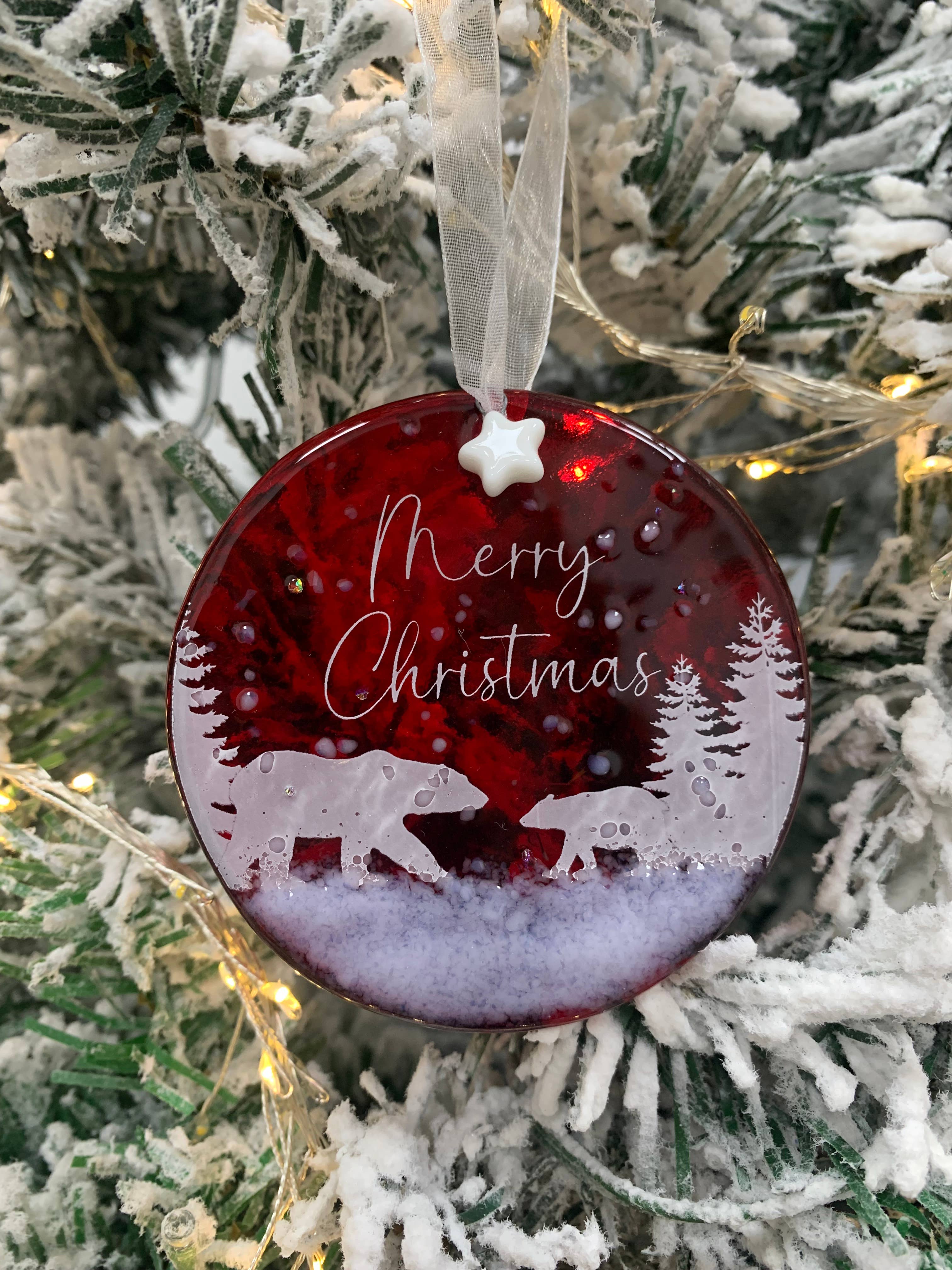 Pam Peters Designs – wholesale Ornament – Handmade Glass Christmas Decoration - Mum and Cub Circle3