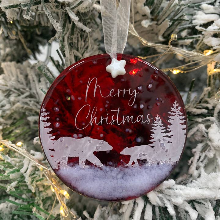 Pam Peters Designs – wholesale Ornament – Handmade Glass Christmas Decoration - Mum and Cub Circle3