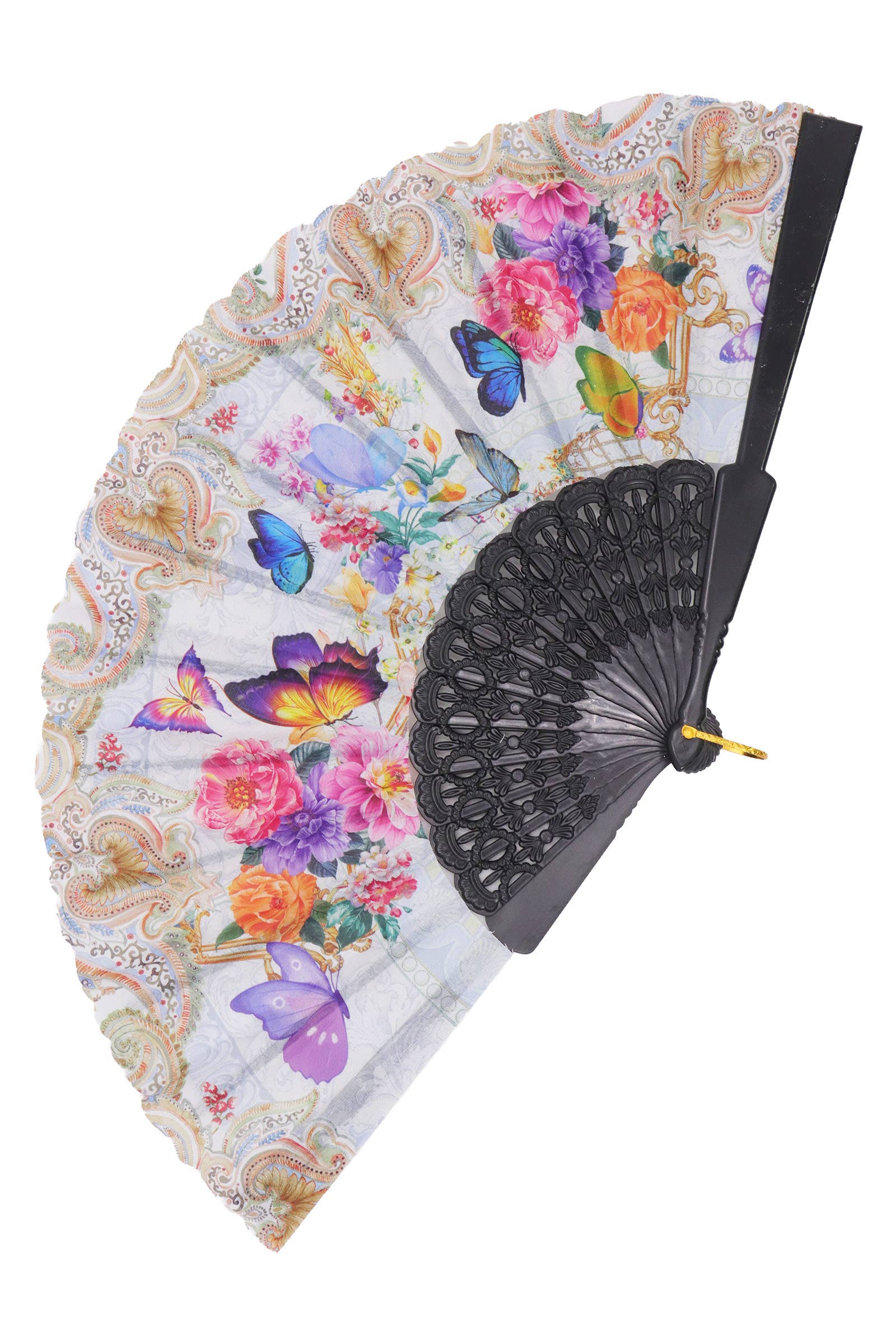ASSORTED Butterfly Floral Paisley Filigree Handheld Folding Fan for wholesale on Faire3