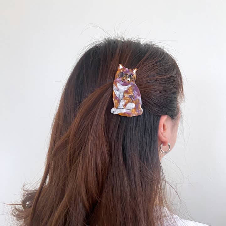 Solar Eclipse - Wholesale Hair Clip - Women's - Hand-painted Exotic Tabby Cat Barrette Hair Clip | Eco-Frien