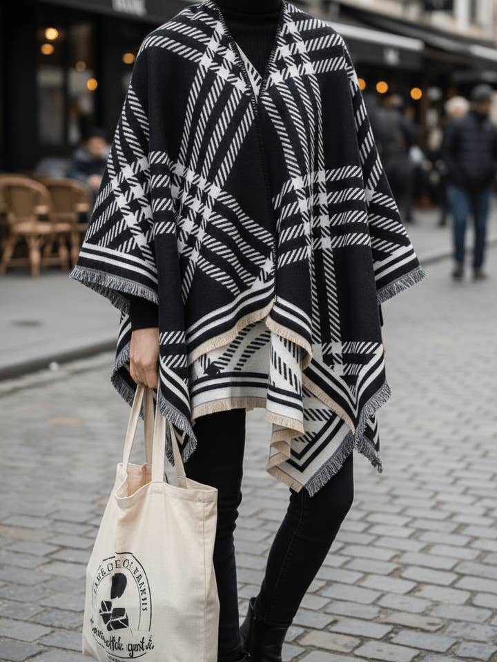 WCR520155 Check Print Ruana for wholesale by MiMi Wholesale