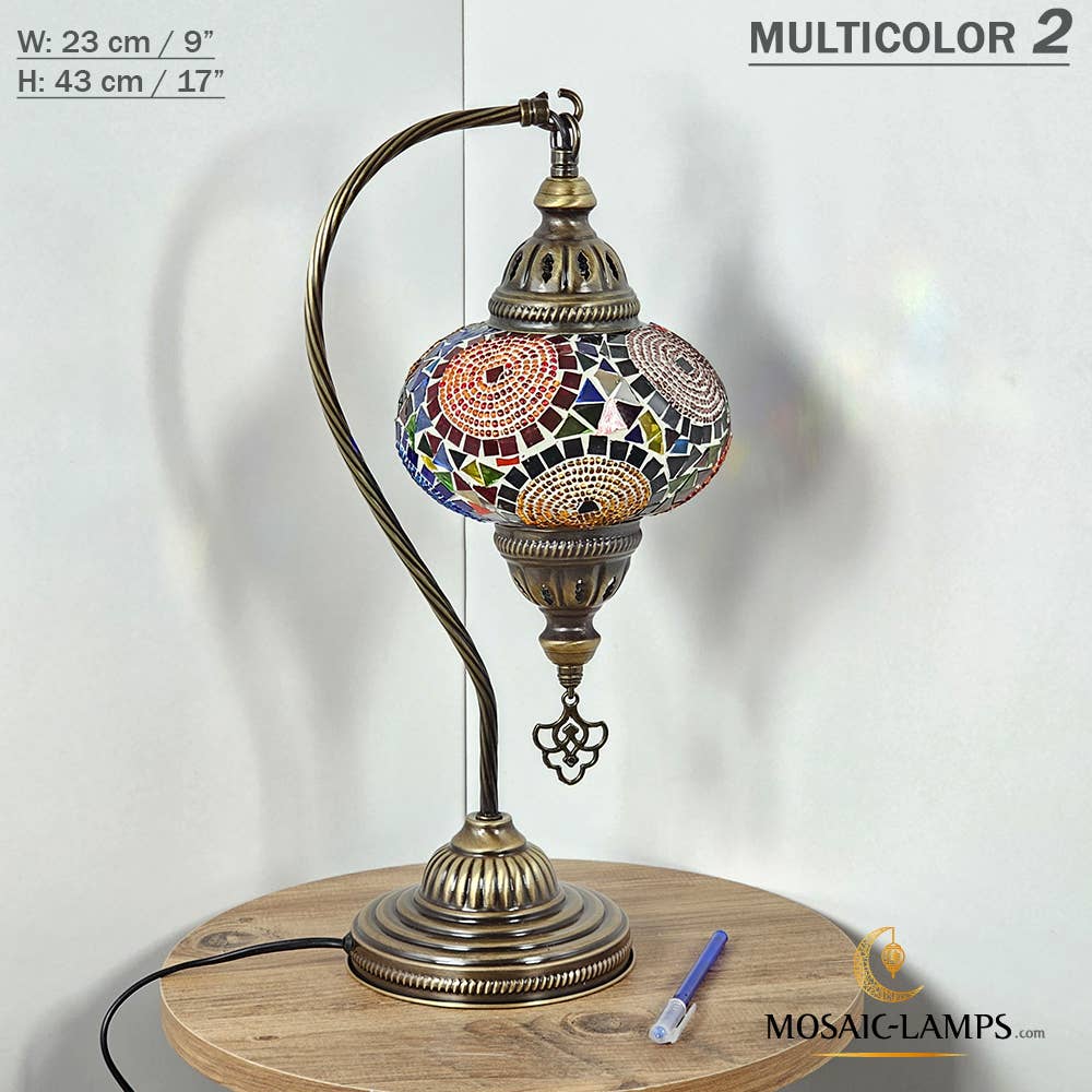 Mosaic Lamps - Wholesale Accent/Desk Lamp - 10+Colors - Gooseneck Large Globe Mosaic Table Lamp, Turkish33