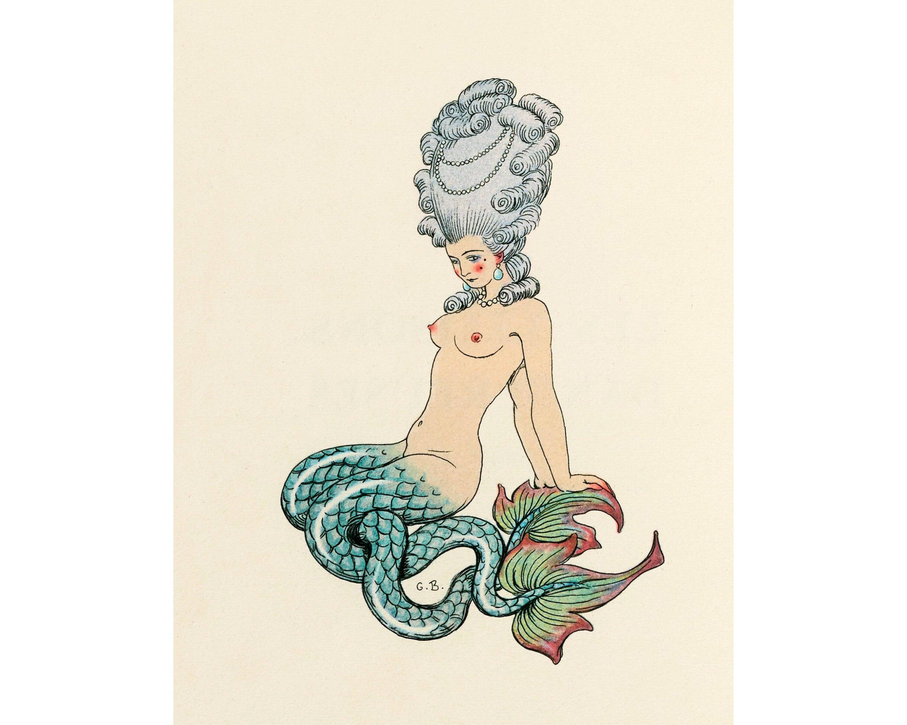 Rock Paper Scissors Wall Art - Wholesale Art Print - Vintage French mermaid art | Antique nude woman | Seductive Baroque siren | Ocean, water painting | Bathroom wall art | George Barbier