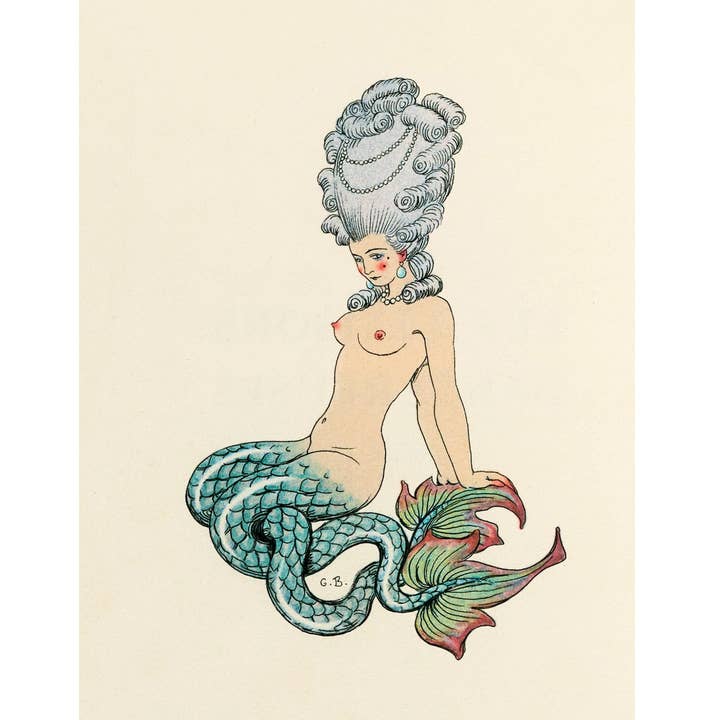 Rock Paper Scissors Wall Art - Wholesale Art Print - Vintage French mermaid art | Antique nude woman | Seductive Baroque siren | Ocean, water painting | Bathroom wall art | George Barbier0