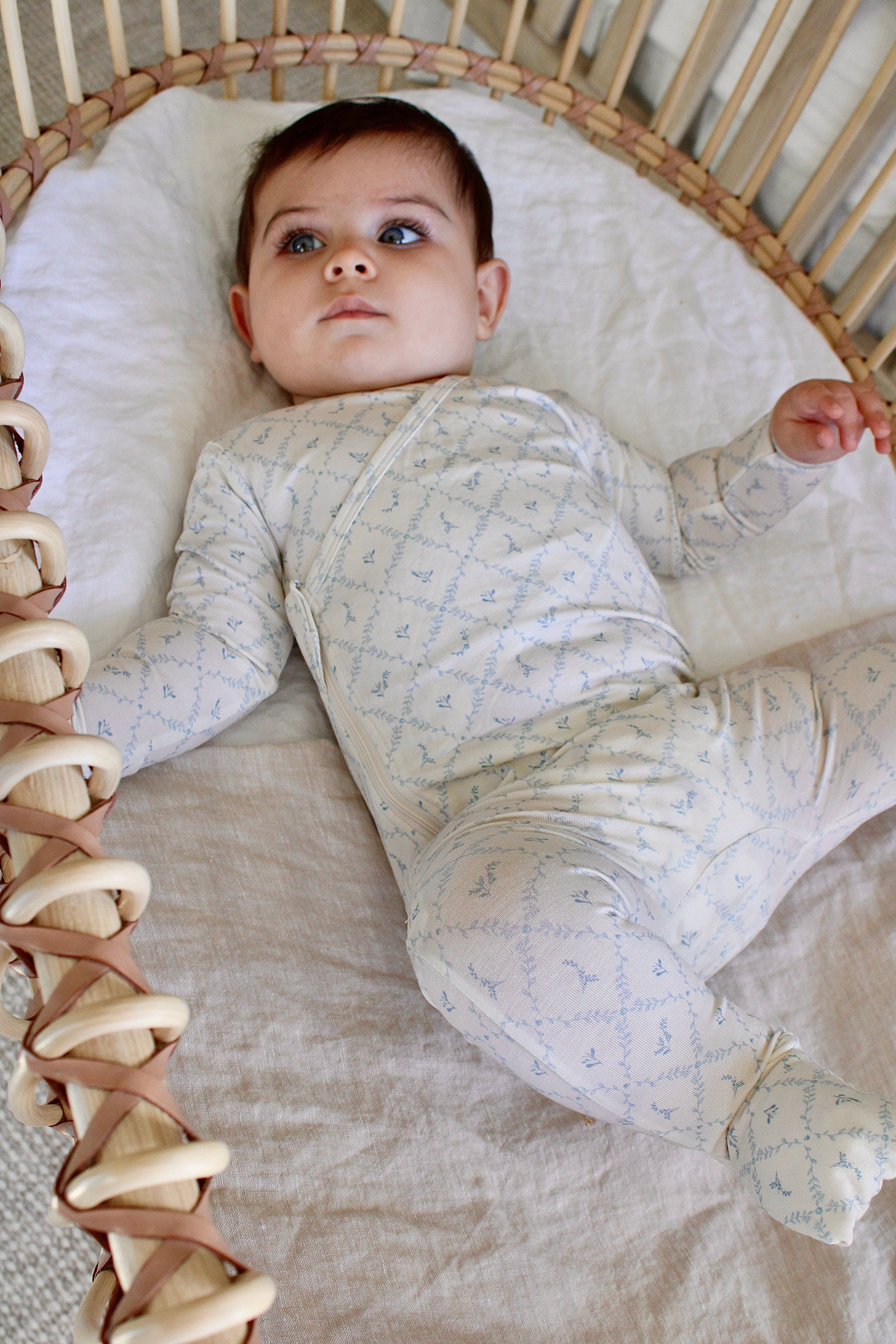 Little Threads - Wholesale Sleepsuit - Baby - Blue Lattice Bamboo Wrap Footie3