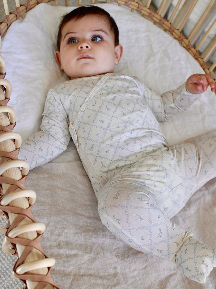 Little Threads - Wholesale Sleepsuit - Baby - Blue Lattice Bamboo Wrap Footie3