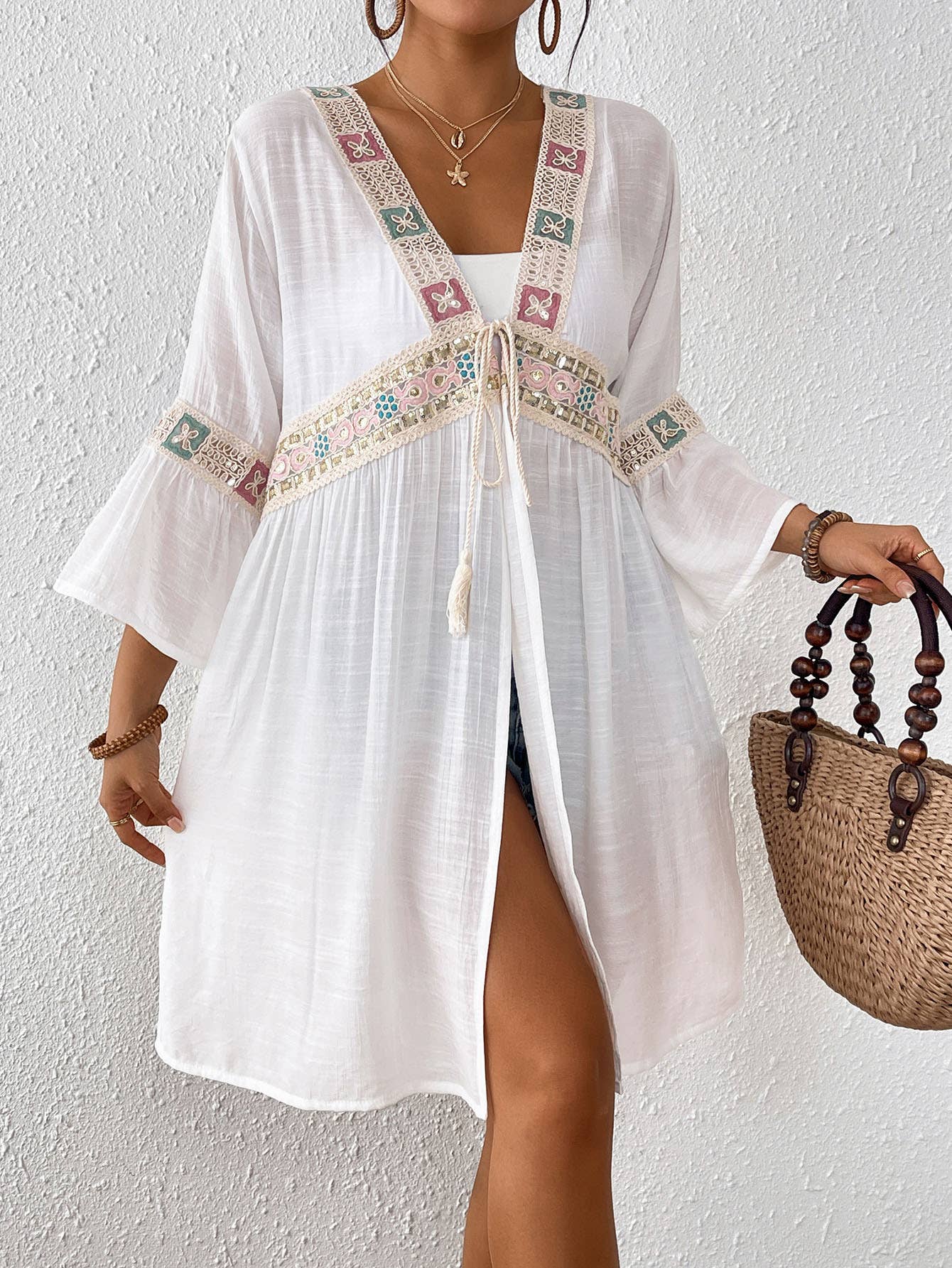 Rosa Clothing - Vente Cache-maillot – femme - Cache-maillot de plage en dentelle brodée patchwork1