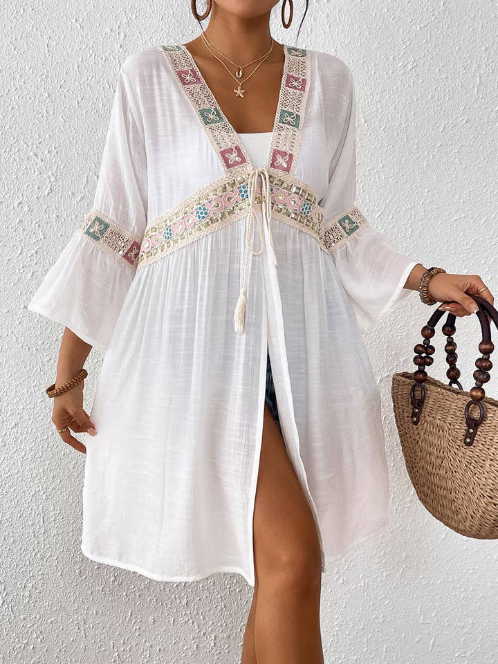 Rosa Clothing - Vente Cache-maillot – femme - Cache-maillot de plage en dentelle brodée patchwork1