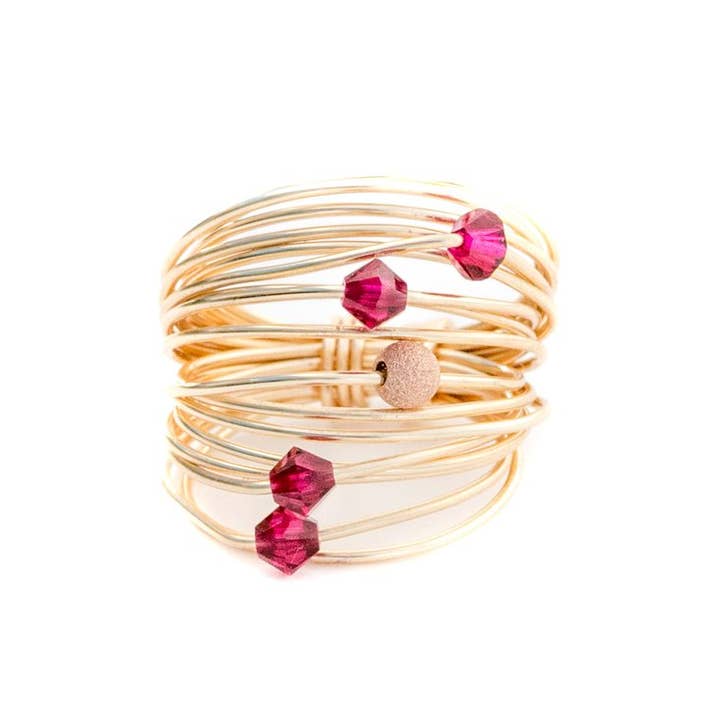 A Blonde and Her Bag - Wholesale Cocktail/Statement Ring - Marcia Wire Wrap Ring with Ruby Swarovski Crystals