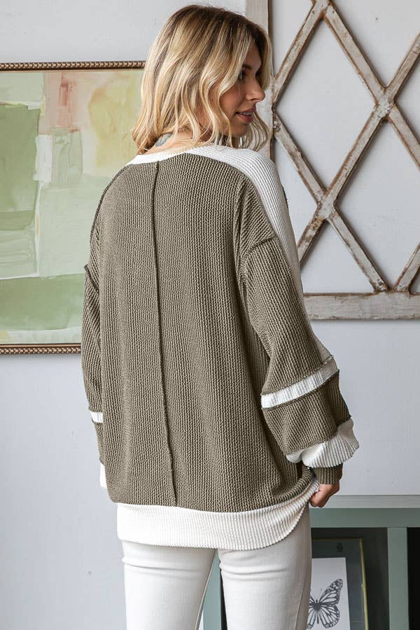 7th Ray - Wholesale Knit Top - Women's - Women's Color Block Rib Knit Top T57386