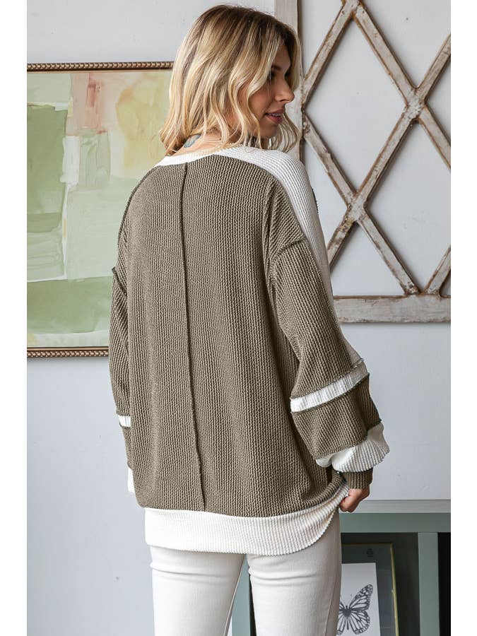 7th Ray - Wholesale Knit Top - Women's - Women's Color Block Rib Knit Top T57386