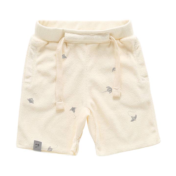 Terry Shorts with Print - Cream Terry with Gray Manta Rays for wholesale by OMAMImini