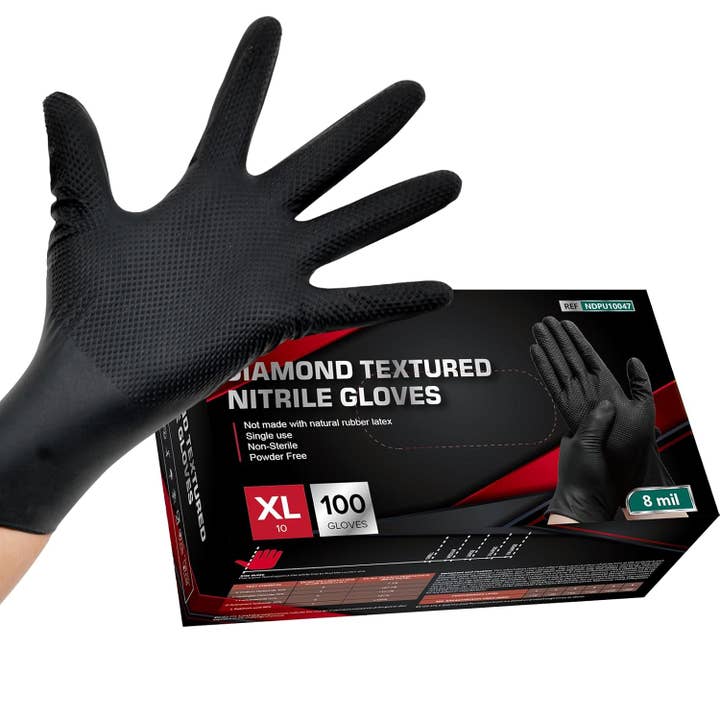 CLW Distributors INC - Venta al por mayor Guantes de limpieza - Guantes desechables de nitrilo de 8 mil con textura de diamante 100/caja