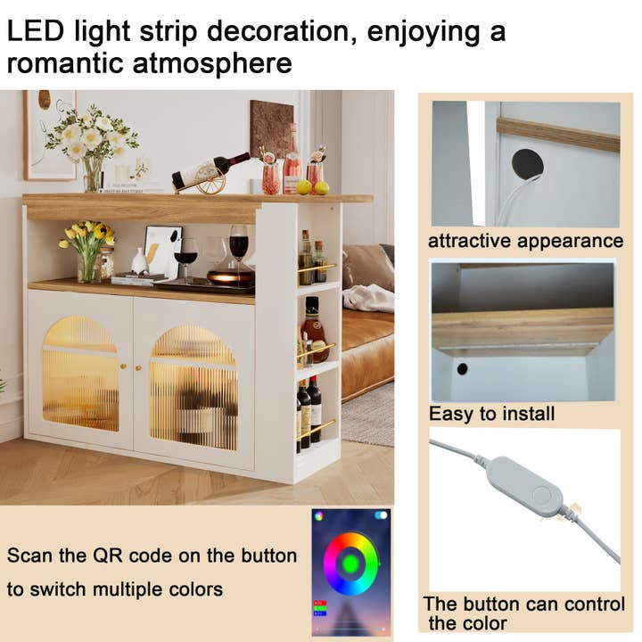 Urban Meuble - Wholesale Sideboard - Modern white rotating extendable bar table with storage and LED light strip THRUTELS WHITE14