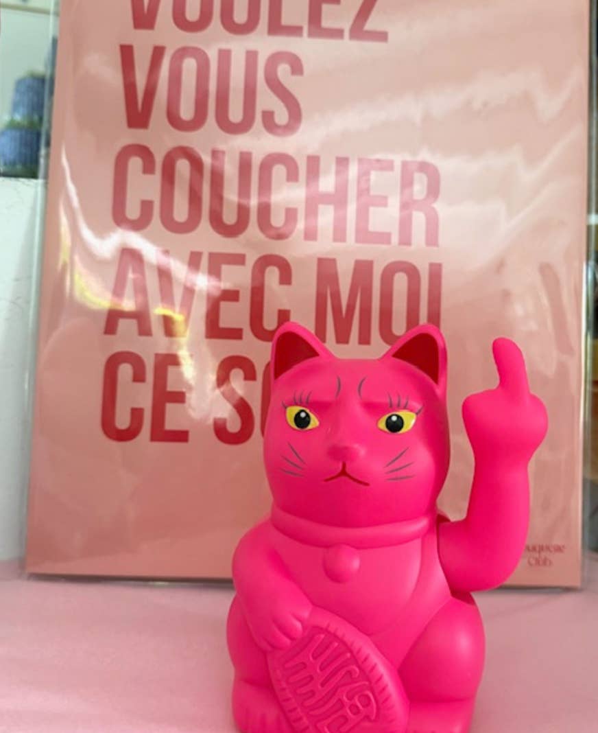 Les Vilaines Filles - Wholesale Decorative Figurine - Fluorescent pink cat giving the finger