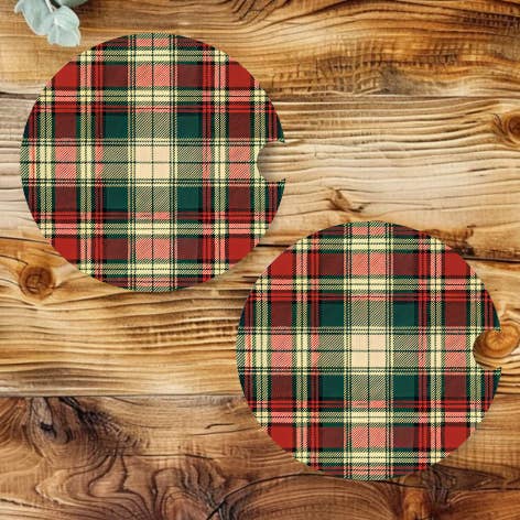 Juego de Posavasos para Coche con Manta de Cuadros Navideños para venta al por mayor de Prairie Chicken Sticker Shop & Gifts