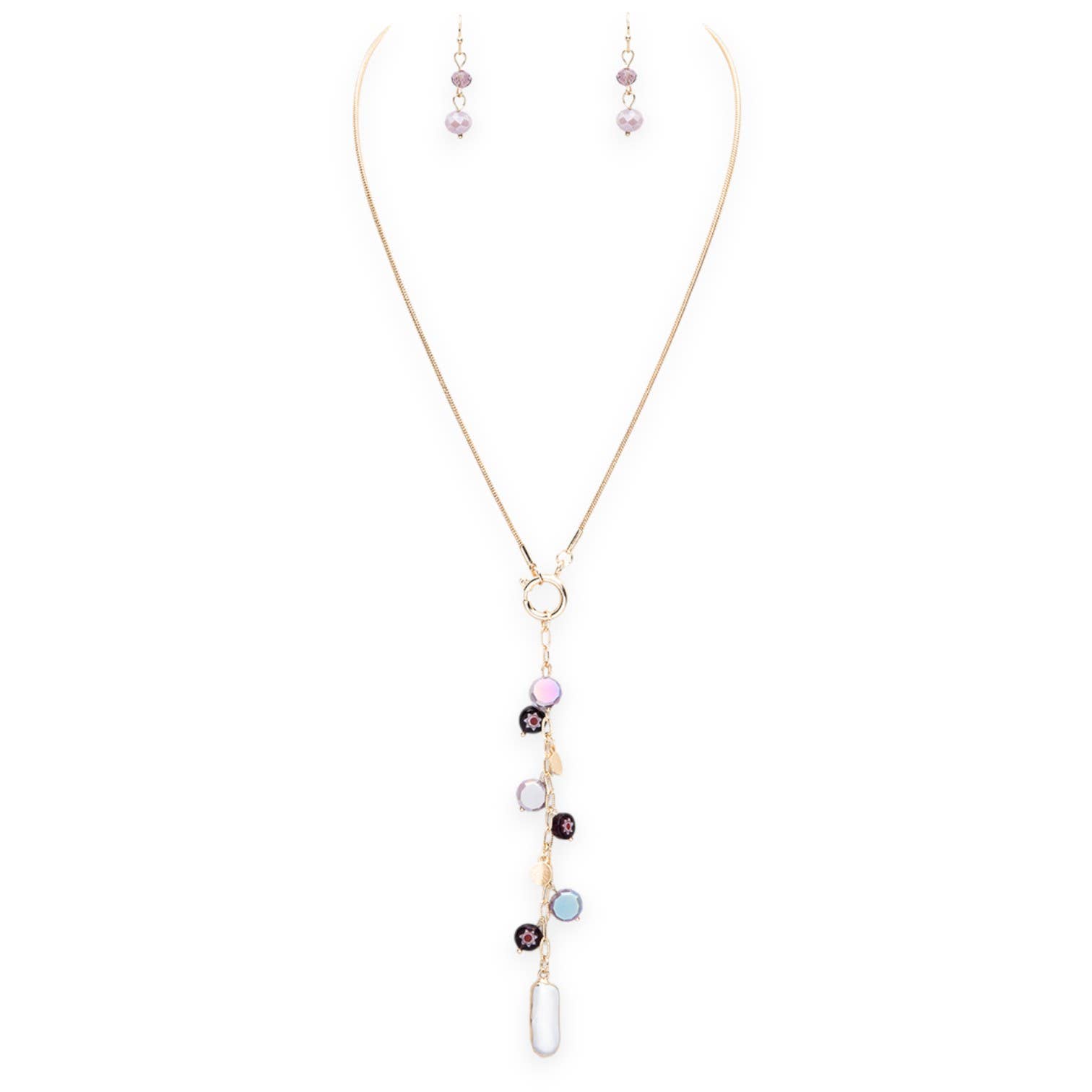 Purple Fringe Beads Long Drop Necklace Set for wholesale on Faire1