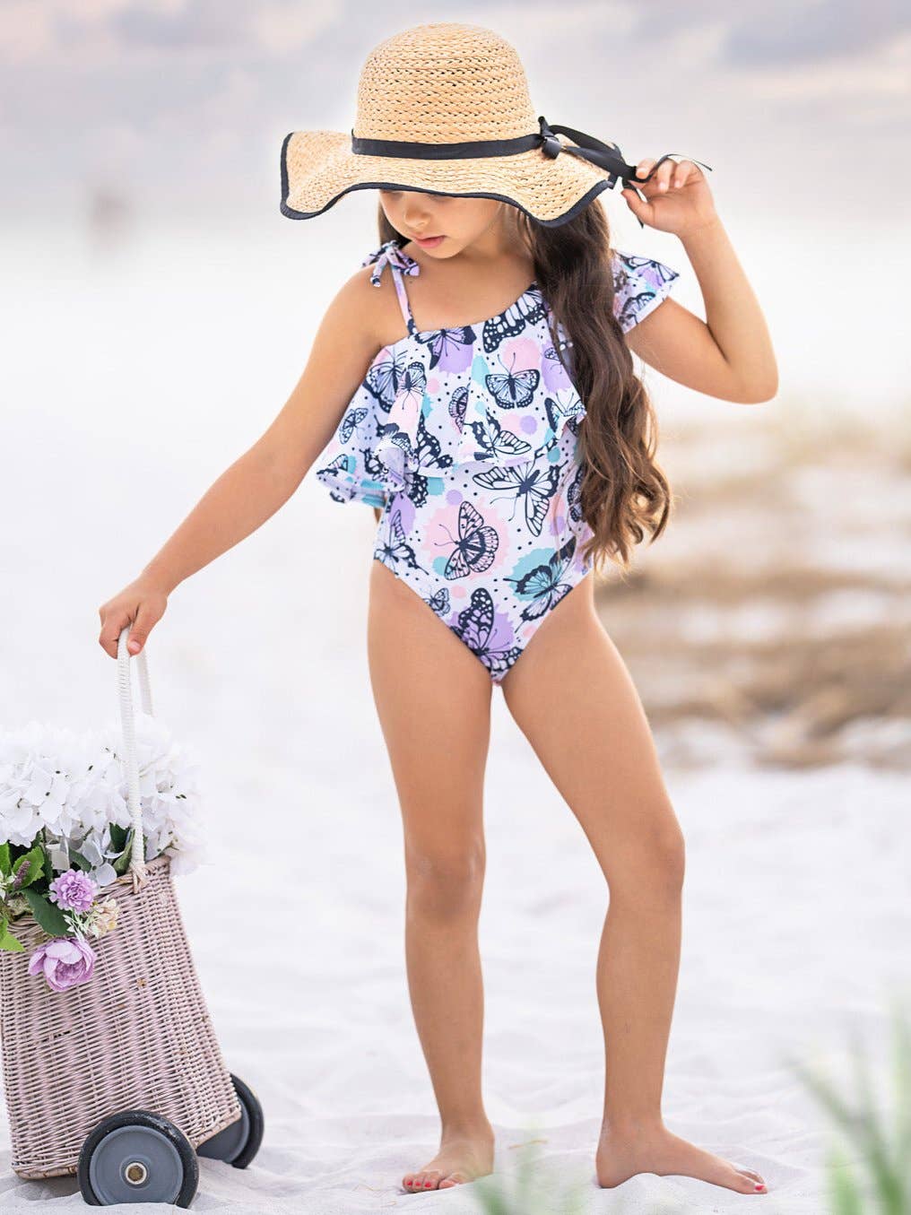 Multicolor Butterfly Dreams Ruffle One-Piece Swimsuit for wholesale on Faire5