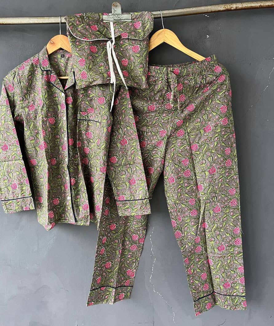 Bhawana Handicrafts - Wholesale Sleepwear Set - Women's - Unique Printed Pajama Set Block Print PJ Set Pants Shirt Set0