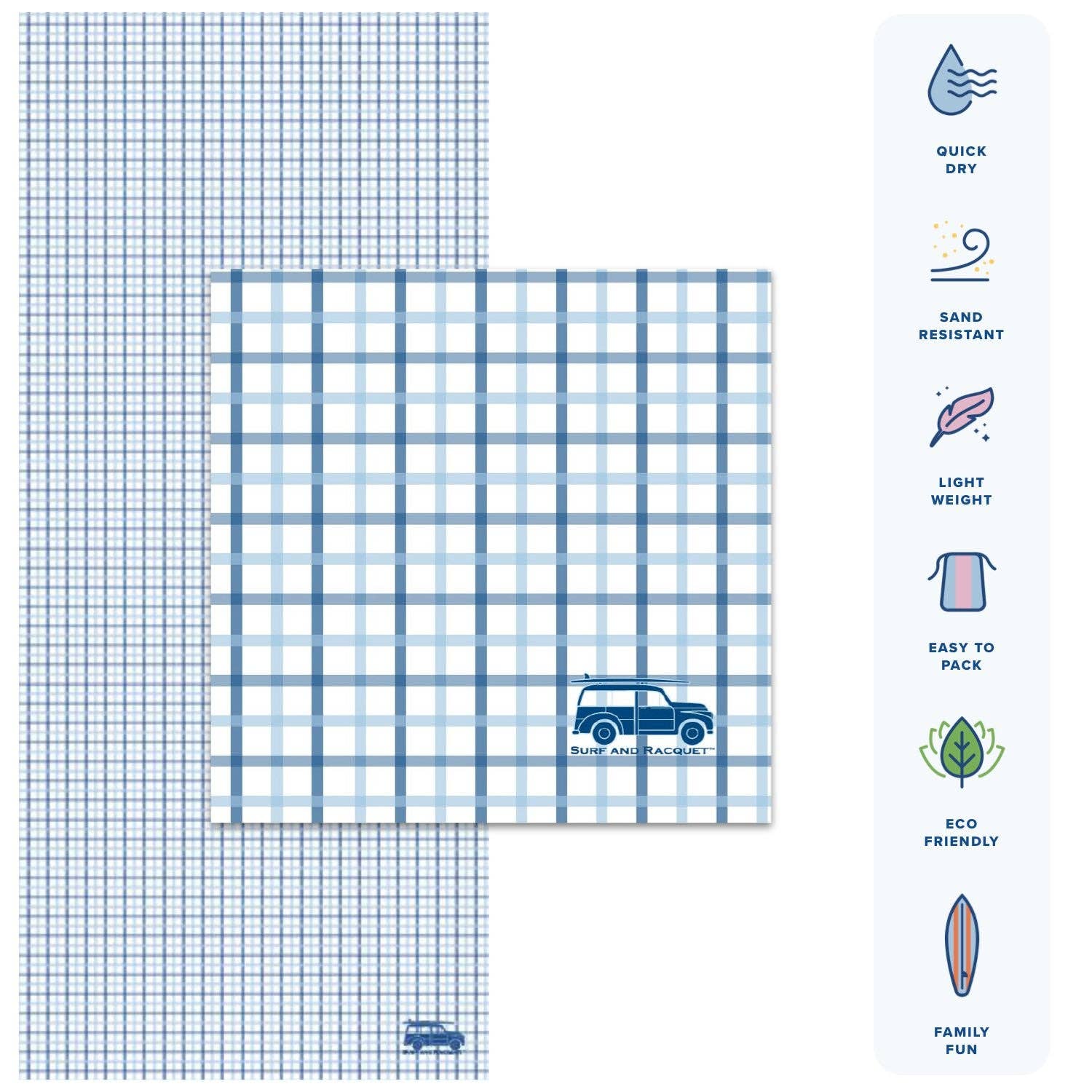 Surf and Racquet - Vendita all'ingrosso Telo mare - Asciugamano ad asciugatura rapida Preppy Checked1