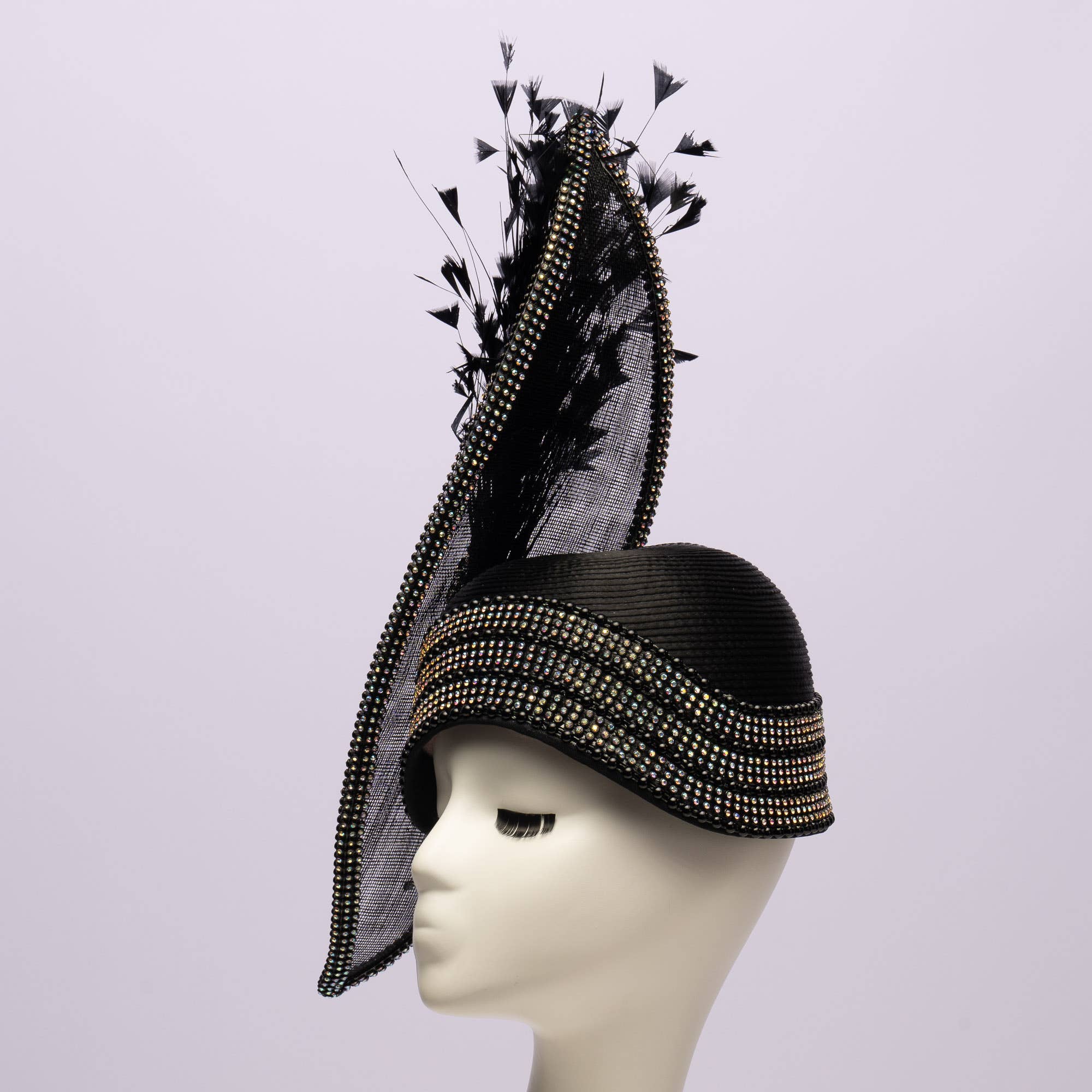 KaKyCo - Wholesale Fascinator Hat - Women's - Stone bending satin cloche with brooch and feather | AJ779Y2